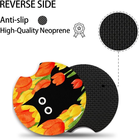 Cat Car Neoprene Coasters Set Of 2 - New - Picture 3 of 4